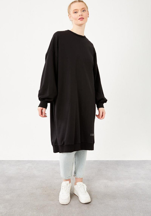 Siyah Oversize Uzun Sweat