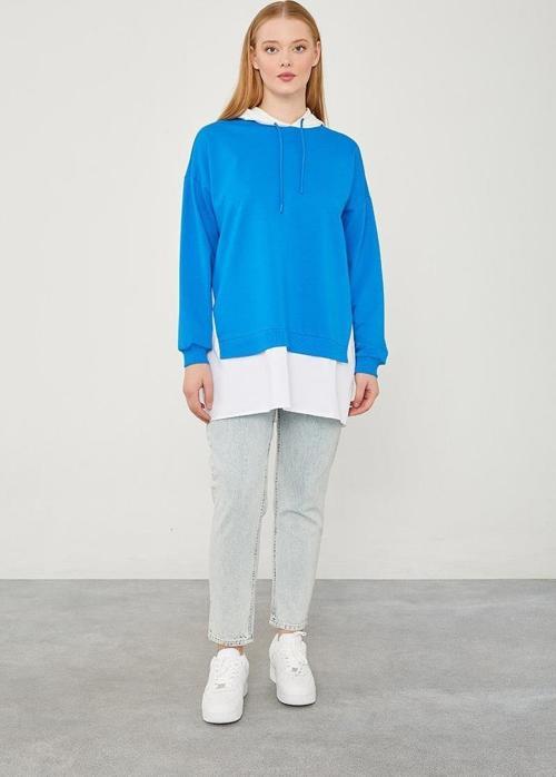 Saks Kapuşonlu Gömlek Detaylı Sweat