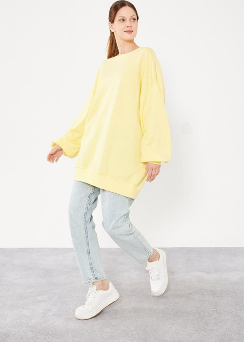 Sarı Bisiklet Yaka Oversize Sweat