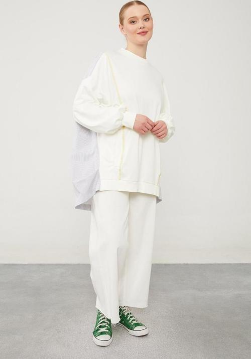 Gri Çizgili Poplin Kumaştan Sweatshirt