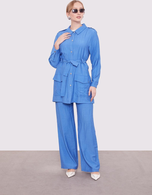 Saks Beli Kuşak Detaylı İkili Takım