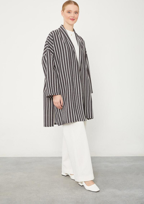 Siyah Çizgili Desen Kimono Takım