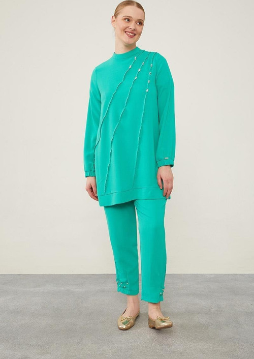 Benetton Bisiklet Yaka Taş Detaylı Tunik Takım