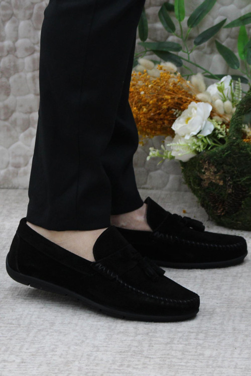 31019 Siyah Süet Hakiki Deri Loafer Erkek Babet Erkek Ayakkabı