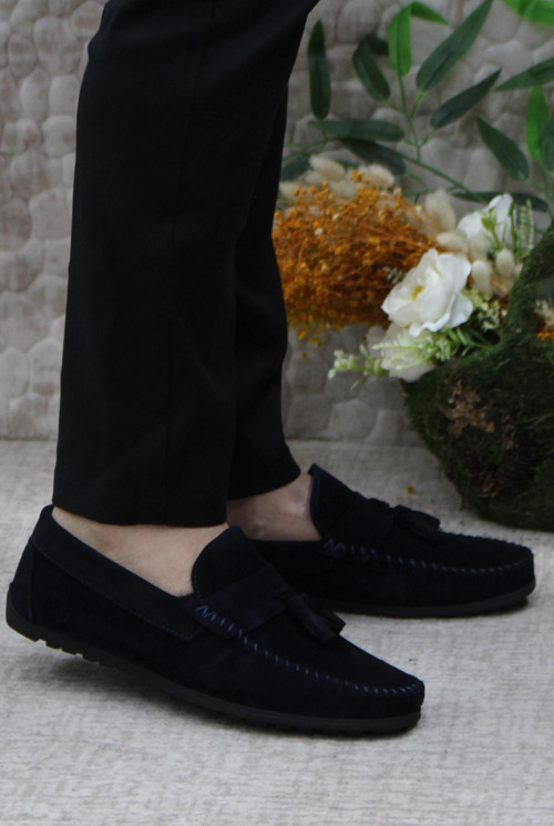 31019 Lacivert Süet Hakiki Deri Loafer Erkek Babet Erkek Ayakkabı