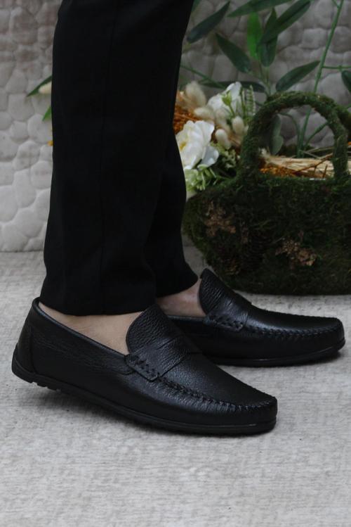 31020 Siyah Deri Hakiki Deri Loafer Erkek Babet Erkek Ayakkabı