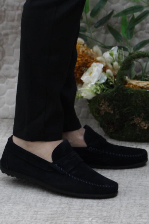 31020 Lacivert Süet Hakiki Deri Loafer Erkek Babet Erkek Ayakkabı
