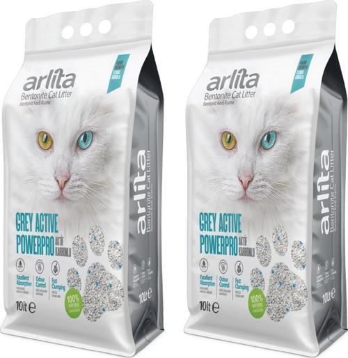 Grey Actıve PowerPro Aktif Karbonlu Fresh Kokulu İnce Taneli Topaklanan 2x10 L 2 Adet  Kedi Kumu