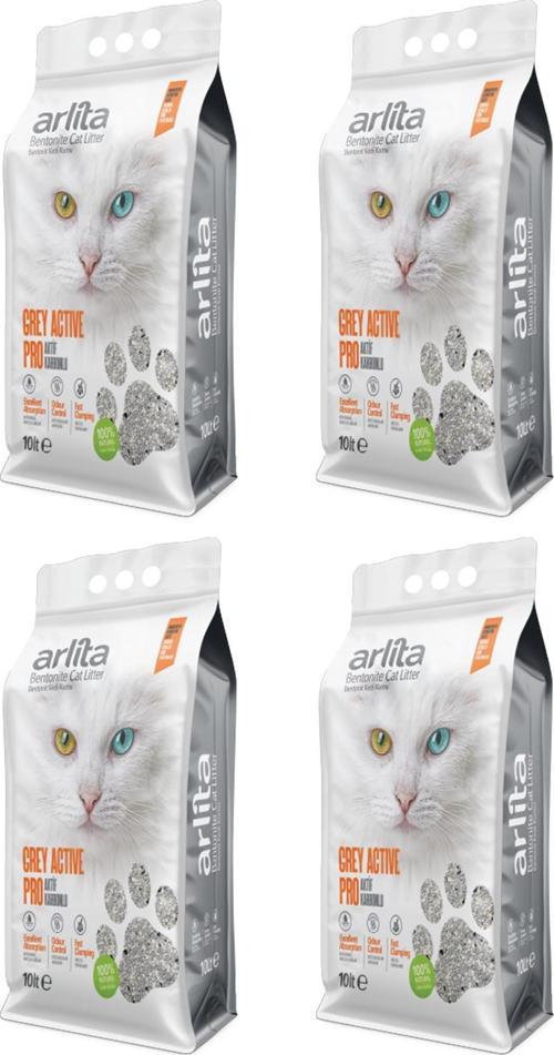 Grey Actıve Pro Aktif Karbonlu Parfümsüz İnce Tane Topaklanan Koku Hapseden  4x10 L 4 Adet 10 Litre  Kedi Kumu