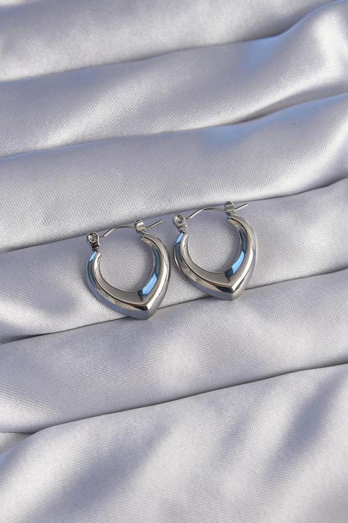 Zarif Kadın için Silver Çelik İçi Oval Stil Küpe