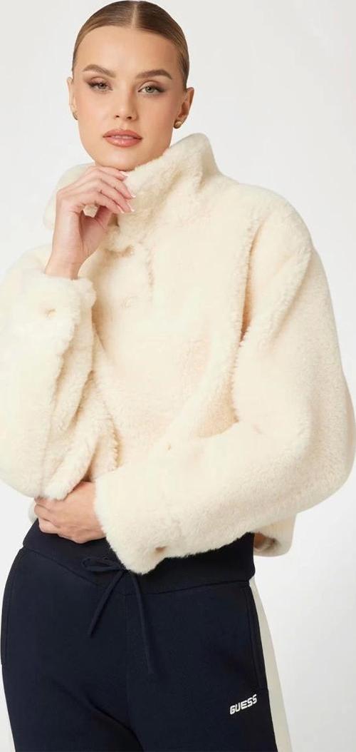 Kadın Krem Sherpa Crop Sweatshirt