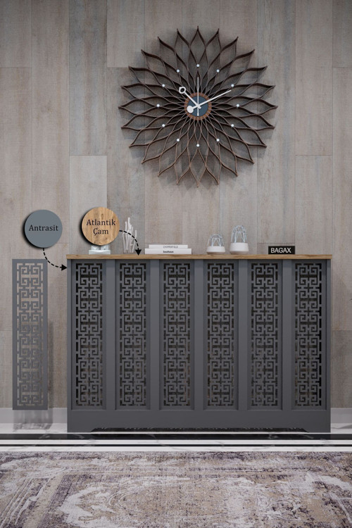 Karatay Model, Antrasit Üstü Atlantik Çam Renk, 116 Cm Petek Kaplama, Dresuar