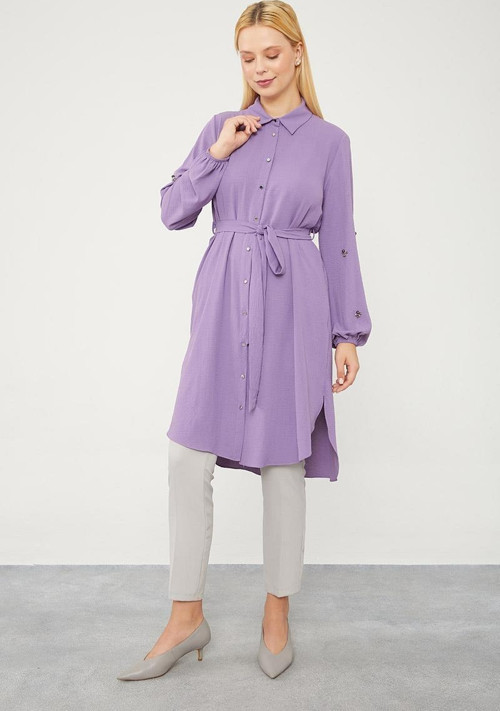 Lila Kolları Taşlı Tunik