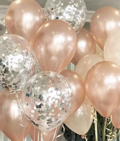 Gümüş konfetili rose gold balon seti 10 adet 