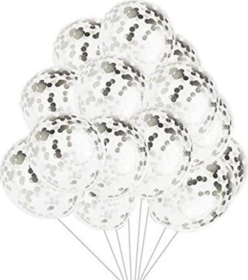 Gümüş Konfetili Şeffaf Balon Seti 10 Adet