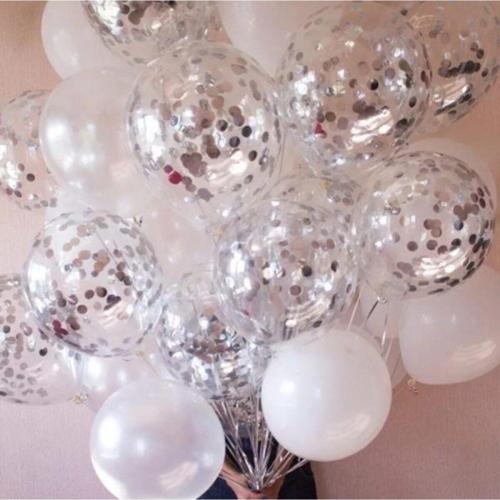 Gümüş Konfetili Şeffaf Balon Seti 20 Adet Balon