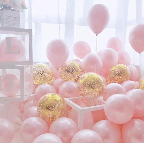 Macaron pembe gold konfetili şeffaf balon12 inç  20 adet