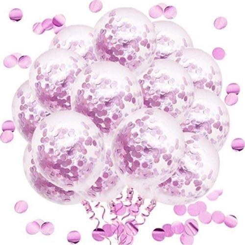 Pembe Konfetili 10 Adet Şeffaf Balon