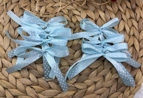1 CM MAVİ PUANLI  SATEN  HAZIR FİYONK KURDELE 10 ADET Balon Pasta  kurdelesi