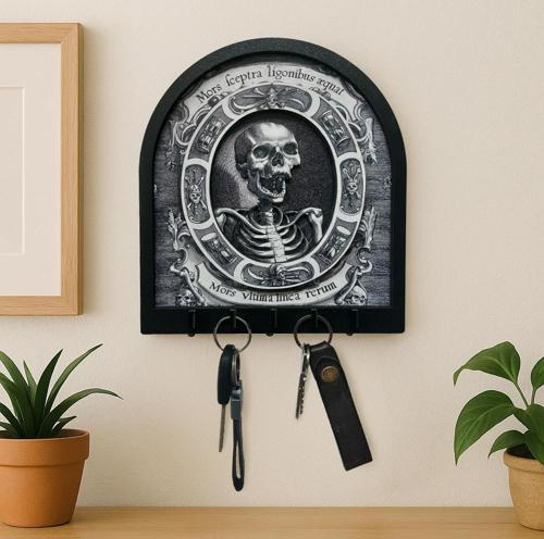 CajuArt Memento Mori Gotik İskelet Temalı Boyutlu Anahtar Askılık Duvar Dekor