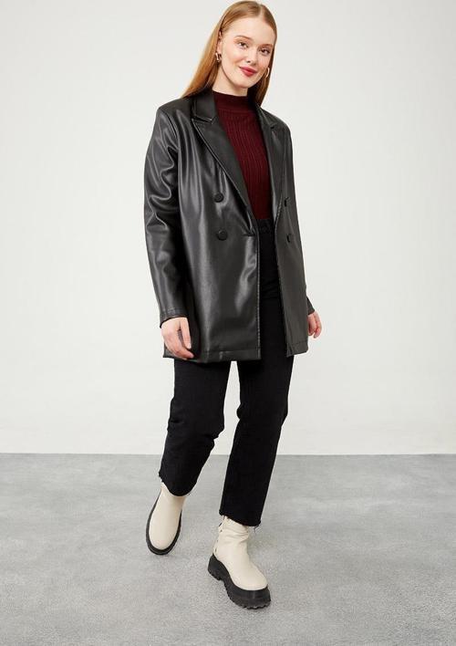 Siyah Blazer Deri Ceket
