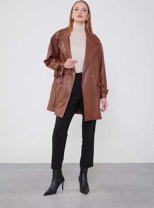 Taba Kruvaze Yaka Deri Ceket