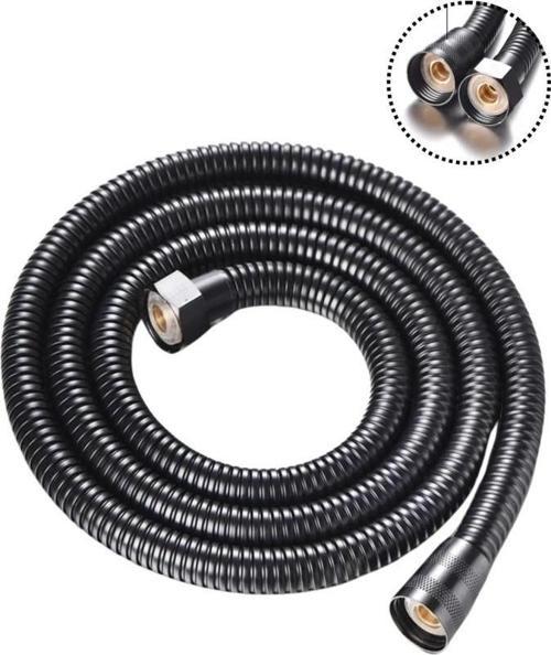 1.Sınıf Dayanıklı Spiral Duş Hortumu Siyah Metal Örgülü 1.5 M KYK1010