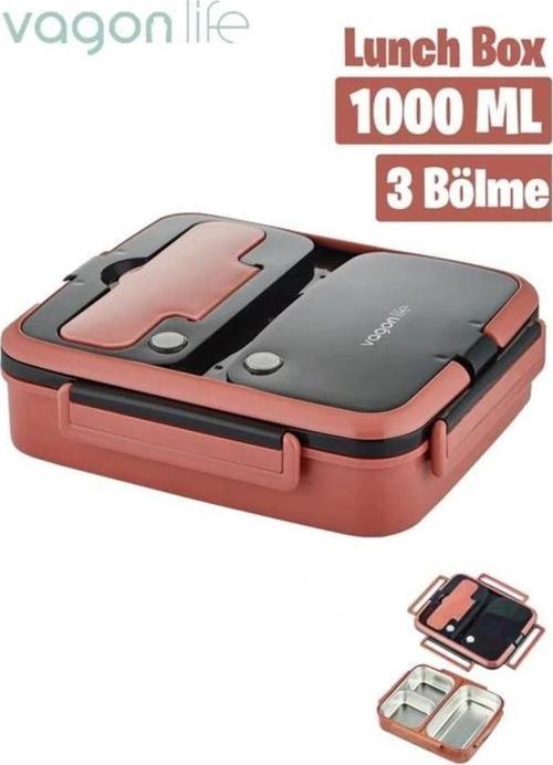 BL10164 1000ml Pembe 3 Bölmeli Çelik Saklama Kabı