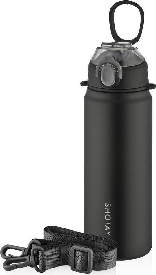 ST-8228 750ml Siyah Pipetli Şeffaf Kapaklı Çelik Termos
