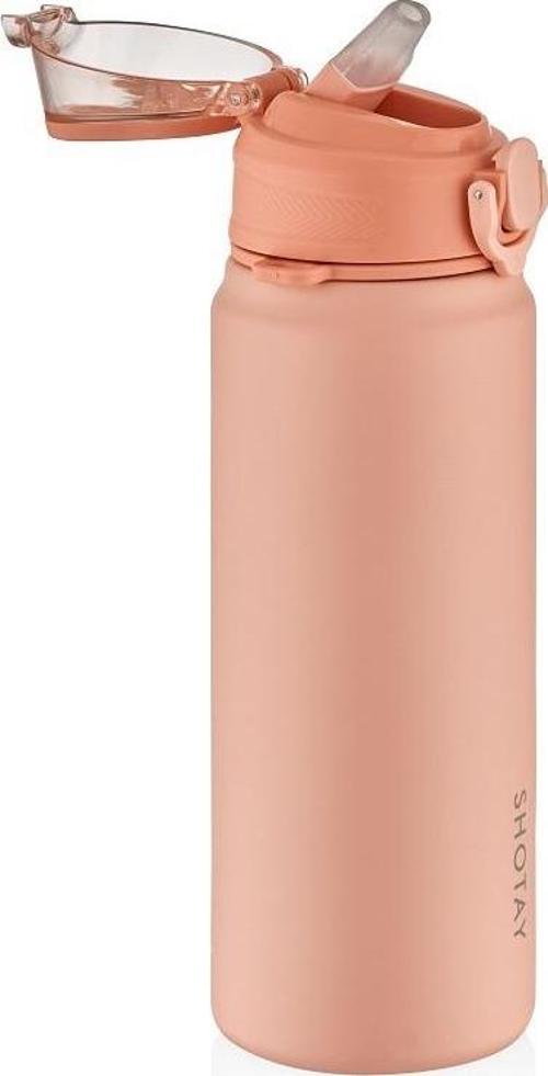 ST-8228 750ml Pembe Pipetli Şeffaf Kapaklı Çelik Termos