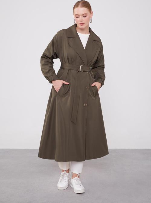 Haki Kolu Lastik Detay Trençkot