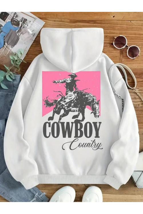 Unisex Kovboy Country Baskılı Oversize Baskılı Kapşonlu Sweatshirt 3 Iplik