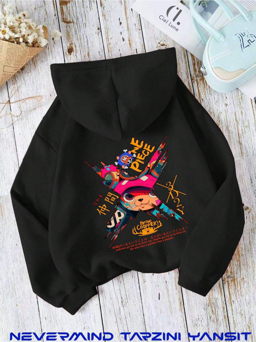 Nevermınd Unisex One Pience Ön Arka Baskılı Oversize Baskılı Kapşonlu Sweatshirt 3 Iplik