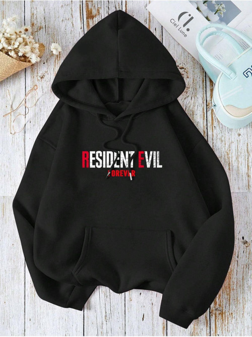 Nevermınd Unisex Resident Evil 2 Gamer Oversize Baskılı Kapşonlu Sweatshirt 3 Iplik