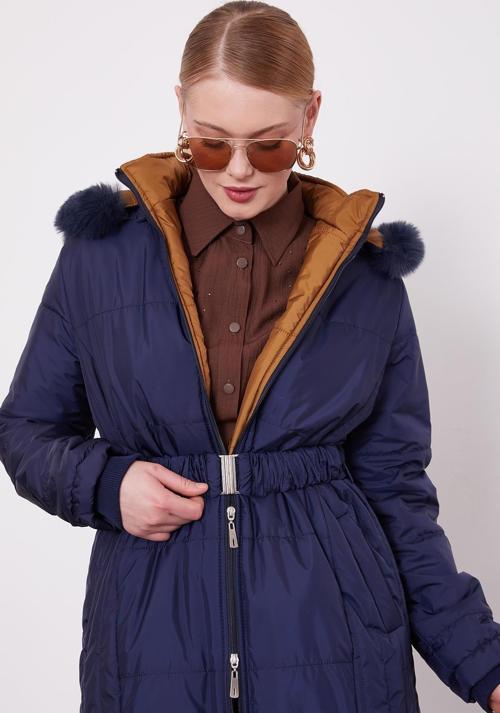 Lacivert Kürk Şapkalı Şişme Mont