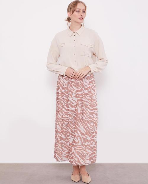 Bej Yaka Cep Detay Ceket