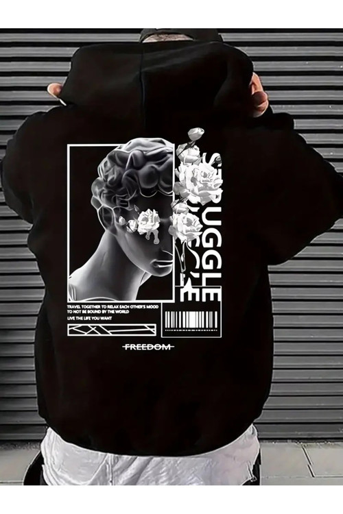Unisex Freedom Baskılı Oversize Baskılı Kapşonlu Sweatshirt 3 Iplik