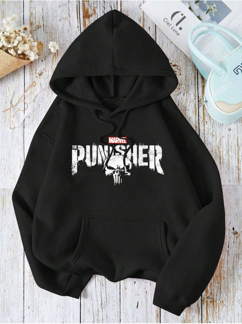 Nevermınd Unisex Kadın Erkek Punisher Oversize Baskılı Kapşonlu Sweatshirt 3 Iplik
