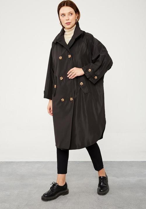 Siyah Oversize Trençkot