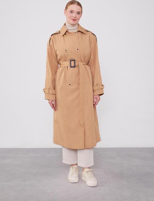 Camel Düğme Kapamalı Trençkot