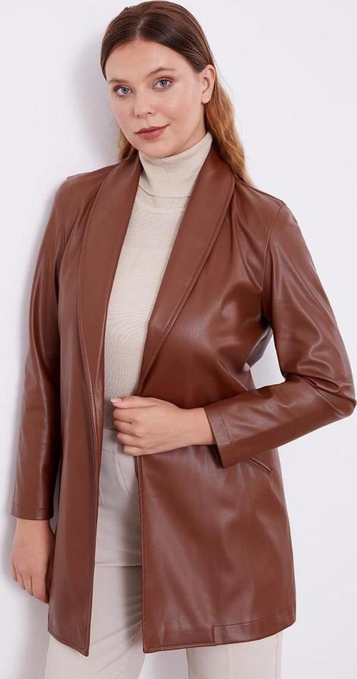 Taba Blazer Astarsız Suni Deri Ceket