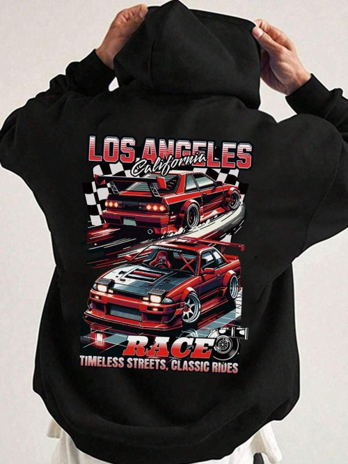 Nevermınd Unisex California Yarış Baskılı Oversize Baskılı Kapşonlu Sweatshirt 3 Iplik