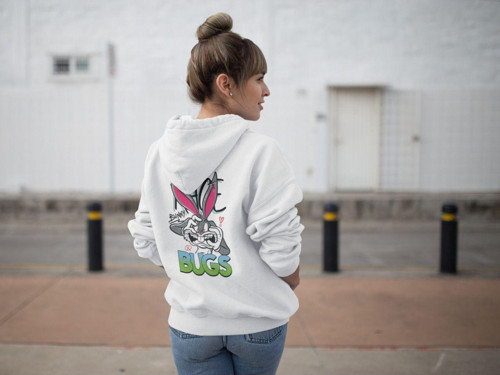 Nevermınd Unisex Bunny Bugs Sırt Baskılı Oversize Baskılı Kapşonlu Sweatshirt 3 Iplik