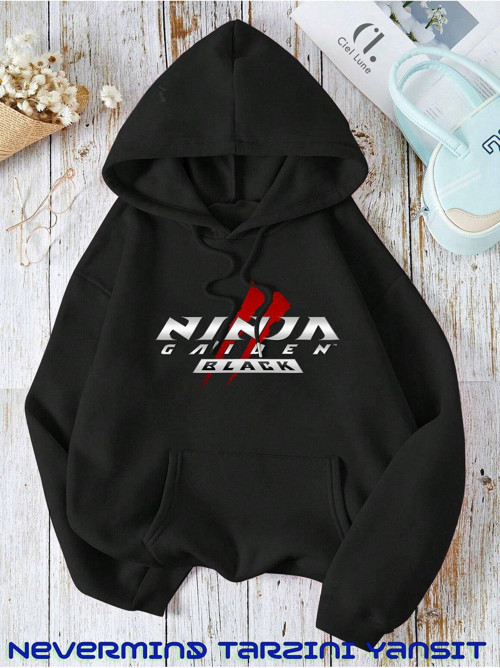 Nevermınd Unisex Ninja Gaiden 2 Ön Arka Baskılı Oversize Baskılı Kapşonlu Sweatshirt 3 Iplik