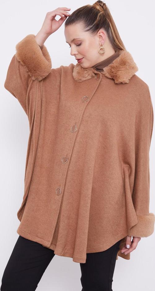 Camel Kürk Detaylı Kaşmir Panço