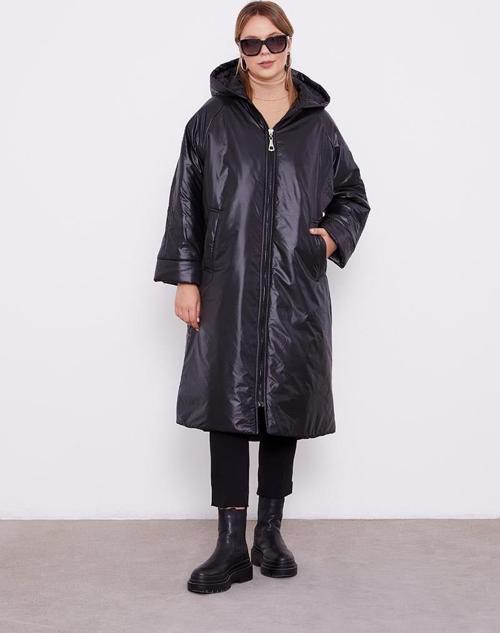 Siyah Kolları Ribana Detaylı Uzun Mont