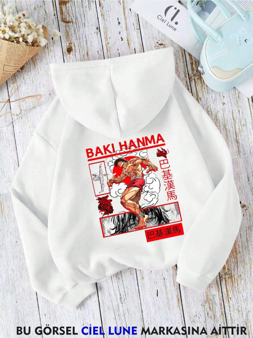Nevermınd Unisex Baki Hanma Baskılı Oversize Baskılı Kapşonlu Sweatshirt 3 Iplik