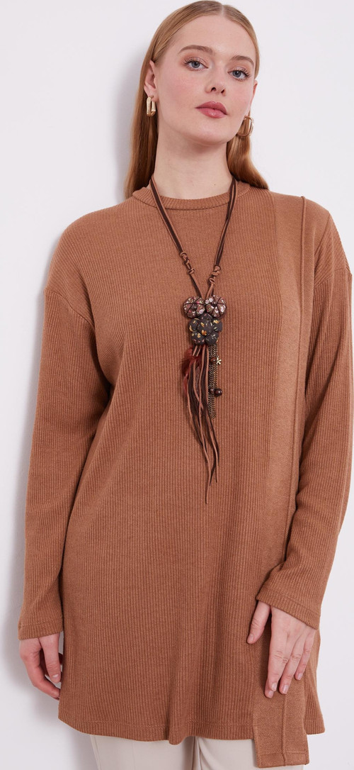 Camel Etnik Kolyeli Fitili Kaşmir Tunik