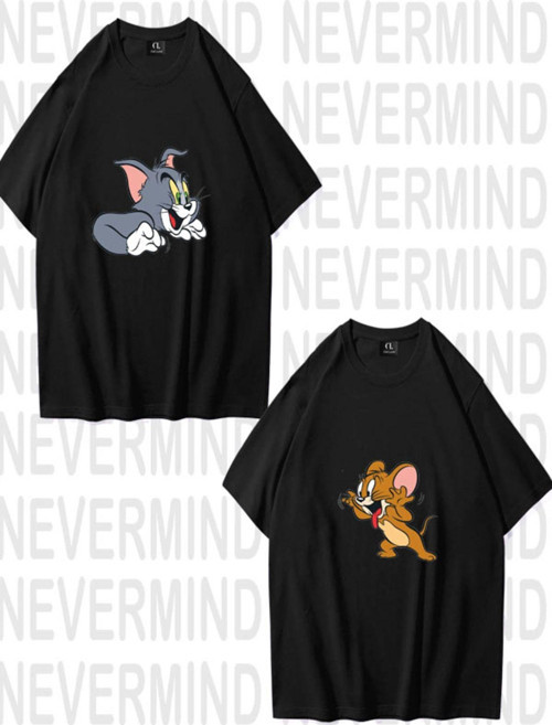 Nevermınd Unisex Tom Ve Jerry Ön Baskılı Sevgili Çift Kombini Tasarım Oversize Tshirt 2'Li