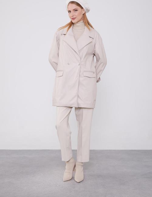 Taş Kruvaze Yaka Deri Ceket